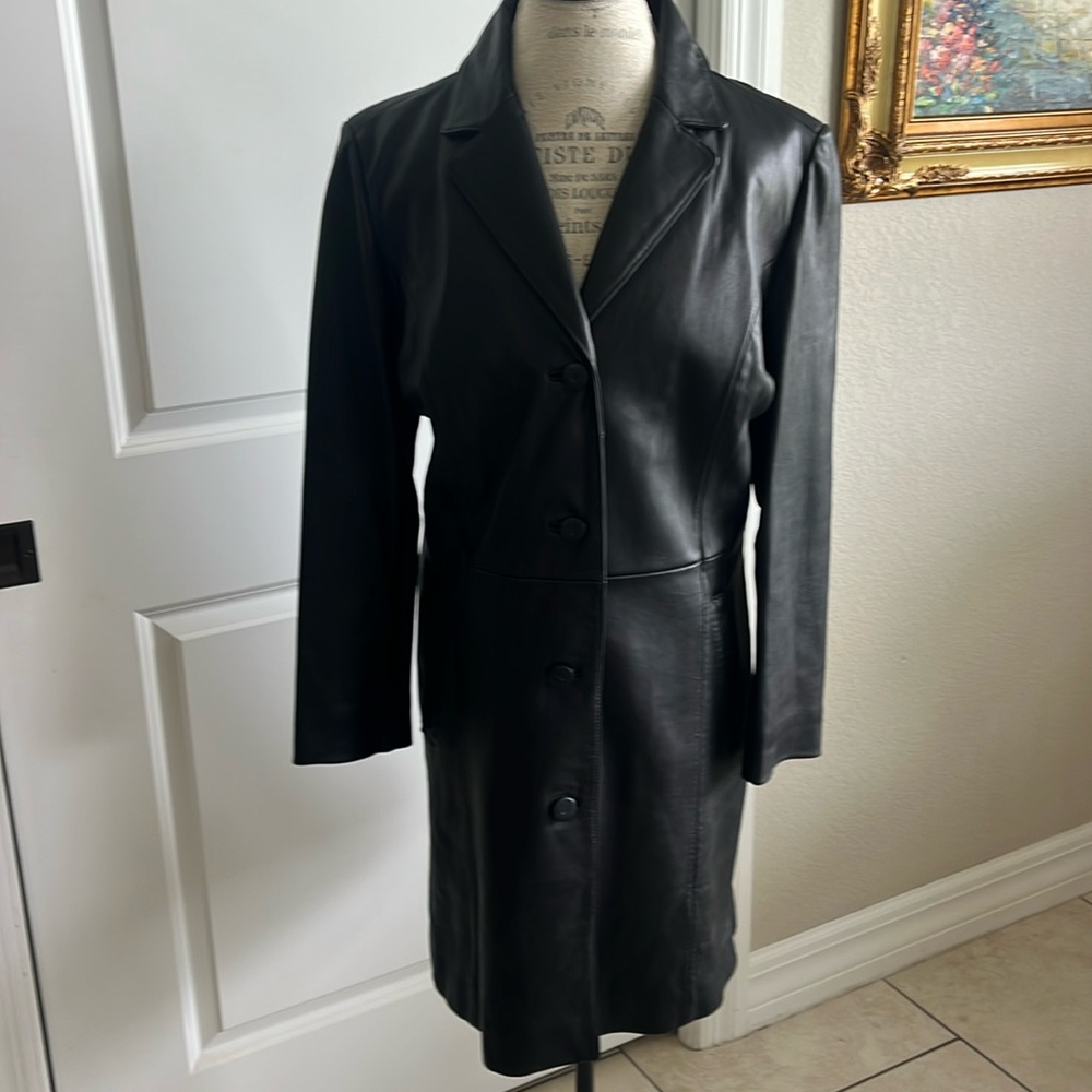 EUC Juliette Michelle by Adler Women's black  Leather midi trench Coat size XL